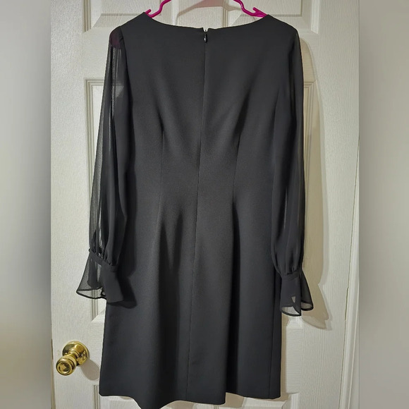 Karl Lagerfield Black Crepe Sheath Mini Dress, Sheer Chiffon Slit Sleeves, EUC! - Picture 9 of 13